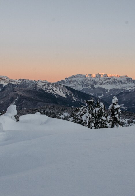 Paesaggio alpino innevato con cime frastagliate illuminate dalla calda luce del mattino. | © (c) Tobias Kaser